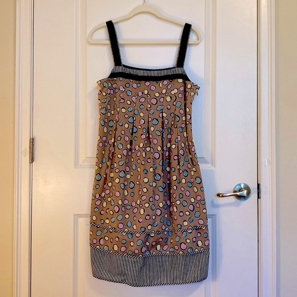 BCBG MAXAZRIA Womens Brown Colorful Polka Dot Tiered Dress Ribbon Detail - Picture 1 of 5